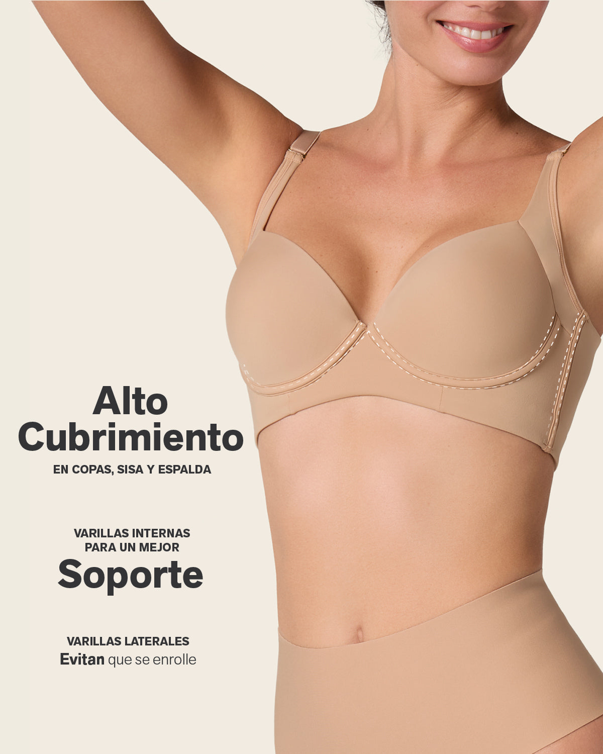 High profile back smoothing bra with soft full coverage cups#color_801-golden-beige