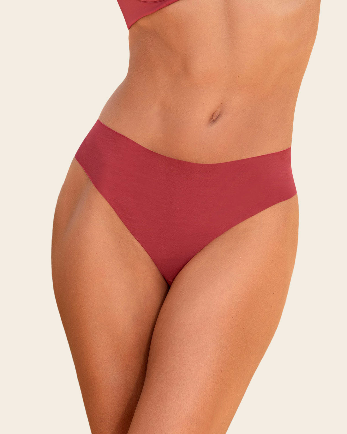 No Ride-Up Seamless Thong Panty#color_391-coral-red