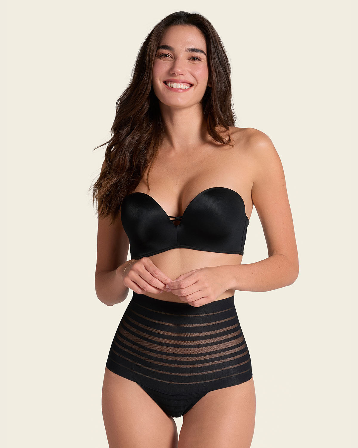 Lace stripe high-waisted cheeky hipster panty#color_700-black