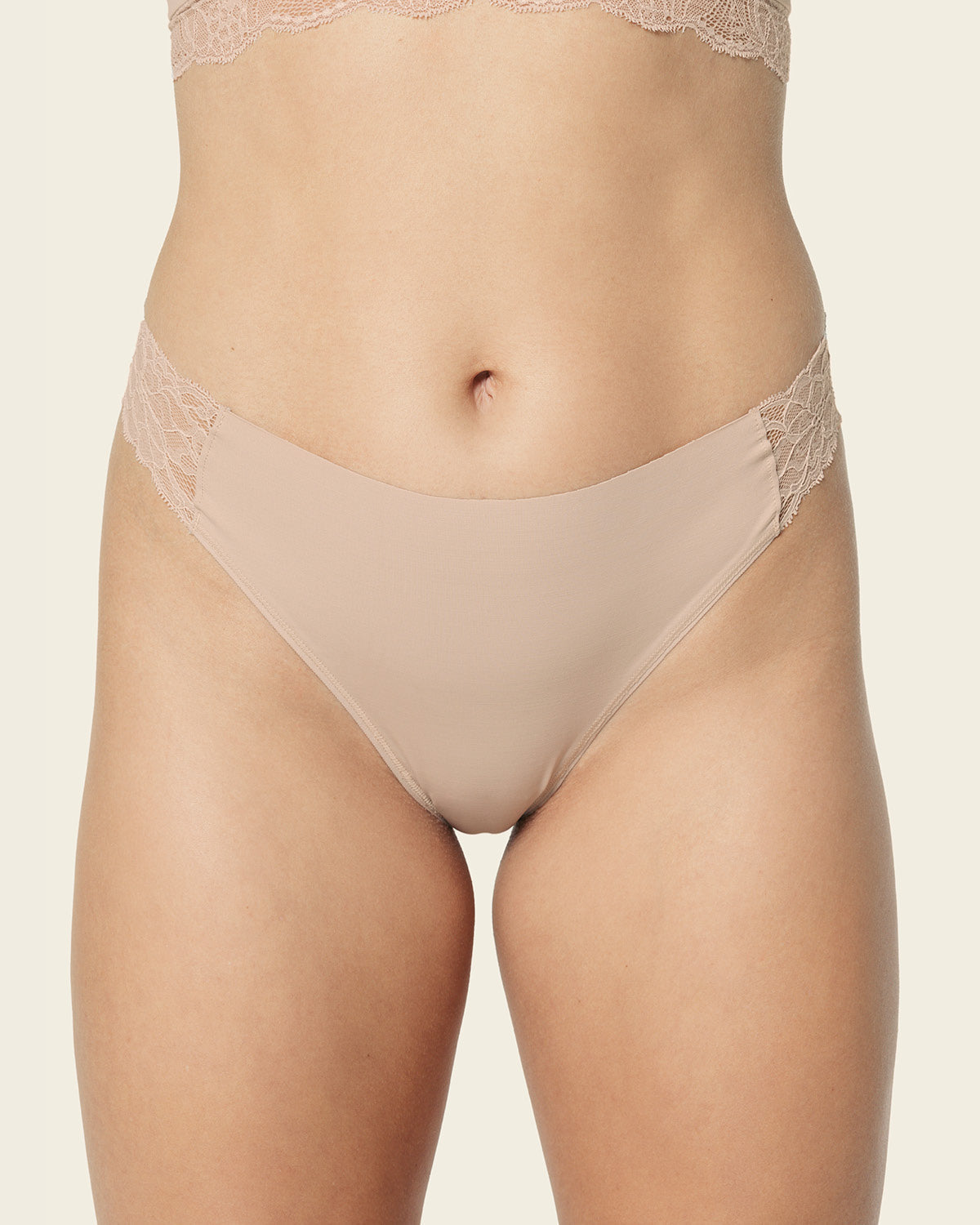 Lace side seamless thong panty#color_802-nude