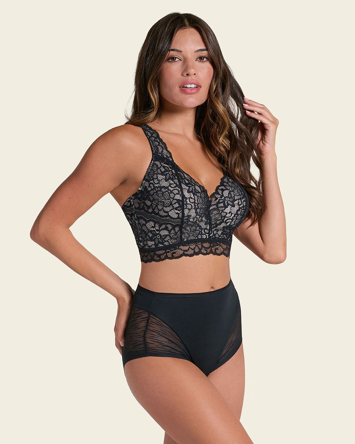 High-waisted sheer lace shaper panty#color_700-black
