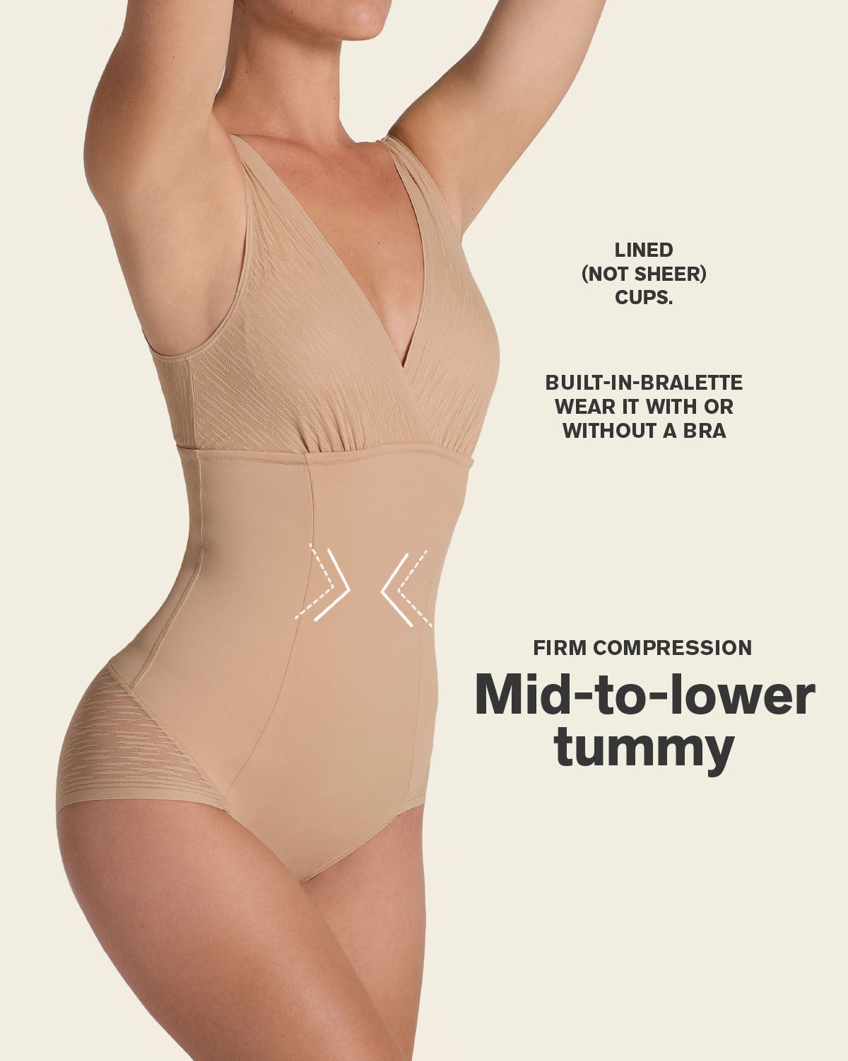 Sheer stripe detail sculpting bodysuit#color_801-golden-beige
