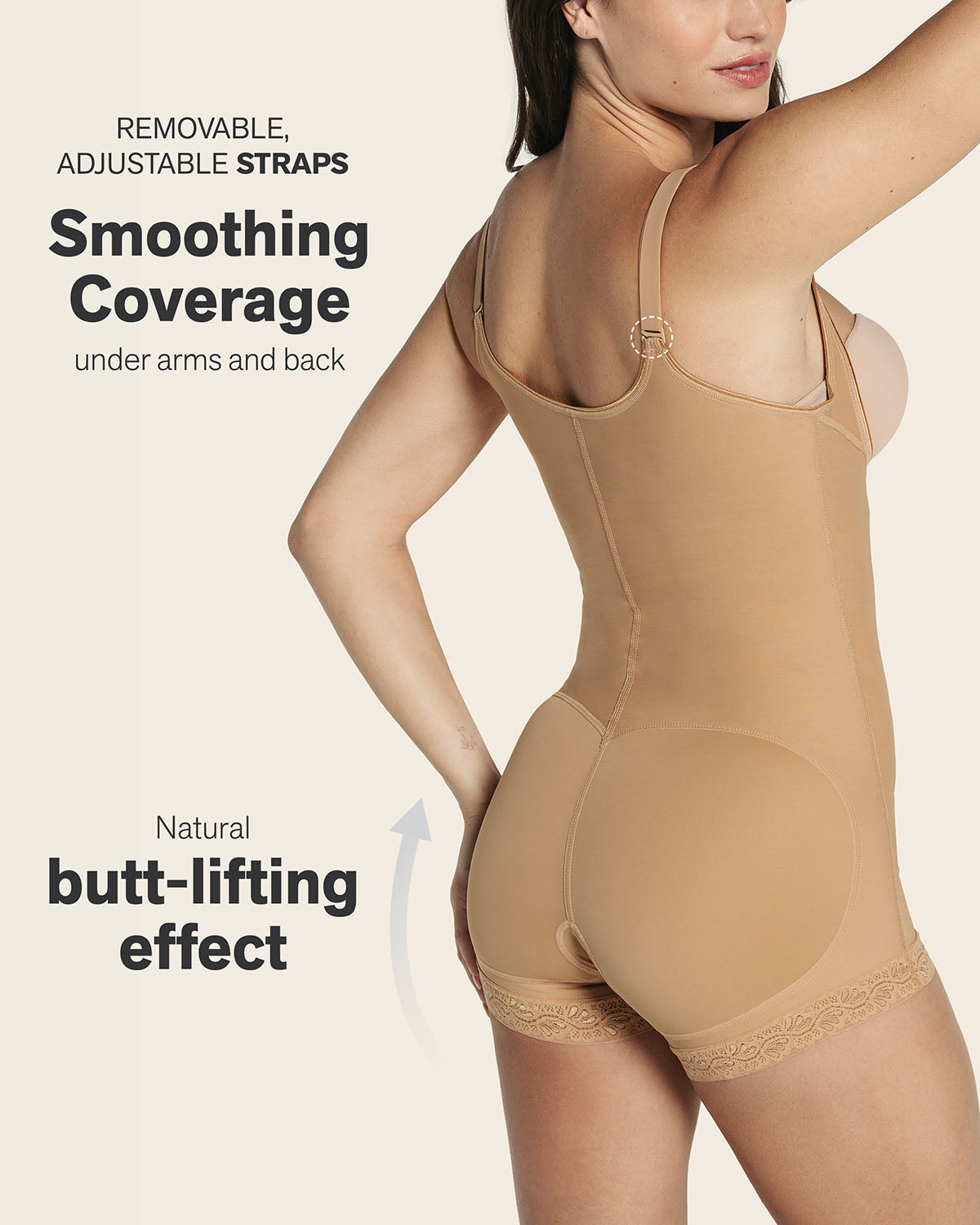 Boyshort bottom body shaper with firm compression#color_880-natural-tan
