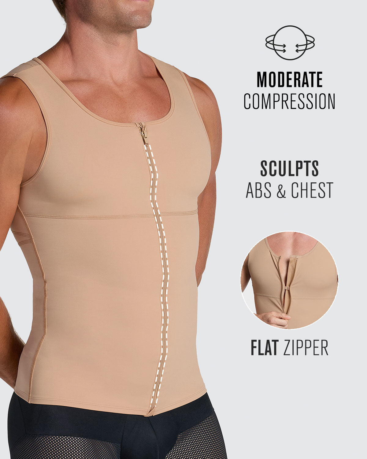 Compression vest with double layer of fabric on abdomen and back#color_801-golden-beige