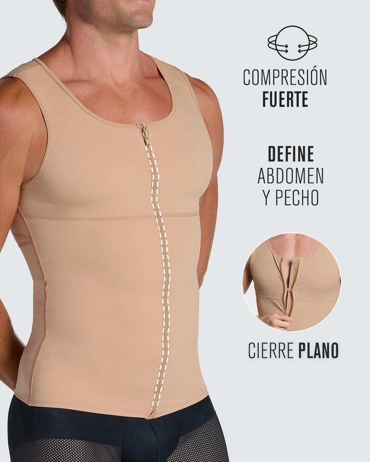Compression vest with double layer of fabric on abdomen and back#color_801-golden-beige