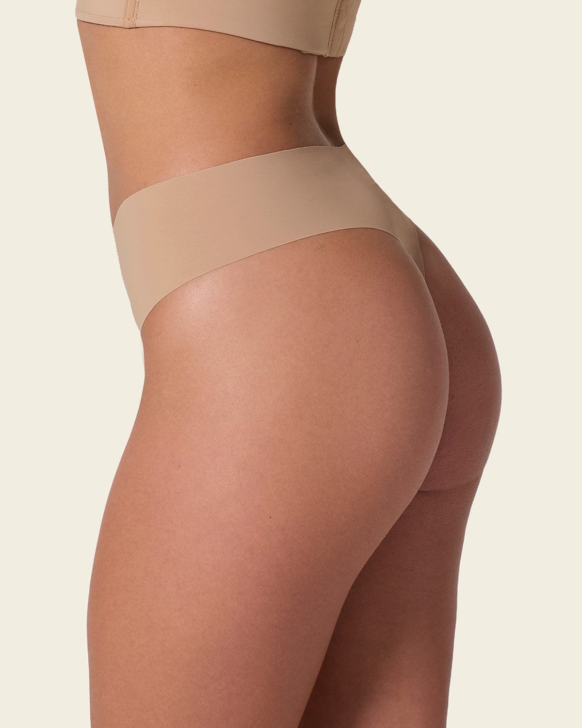 High-Waisted Invisible Microfiber Thong Panty#color_801-golden-beige