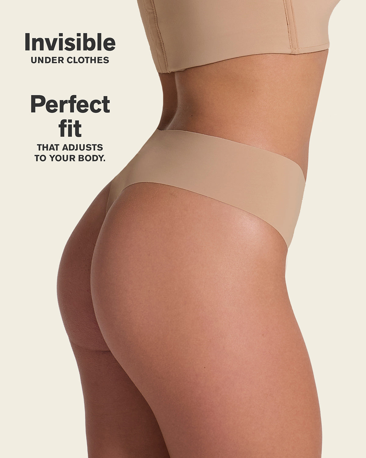 High-Waisted Invisible Microfiber Thong Panty#color_801-golden-beige