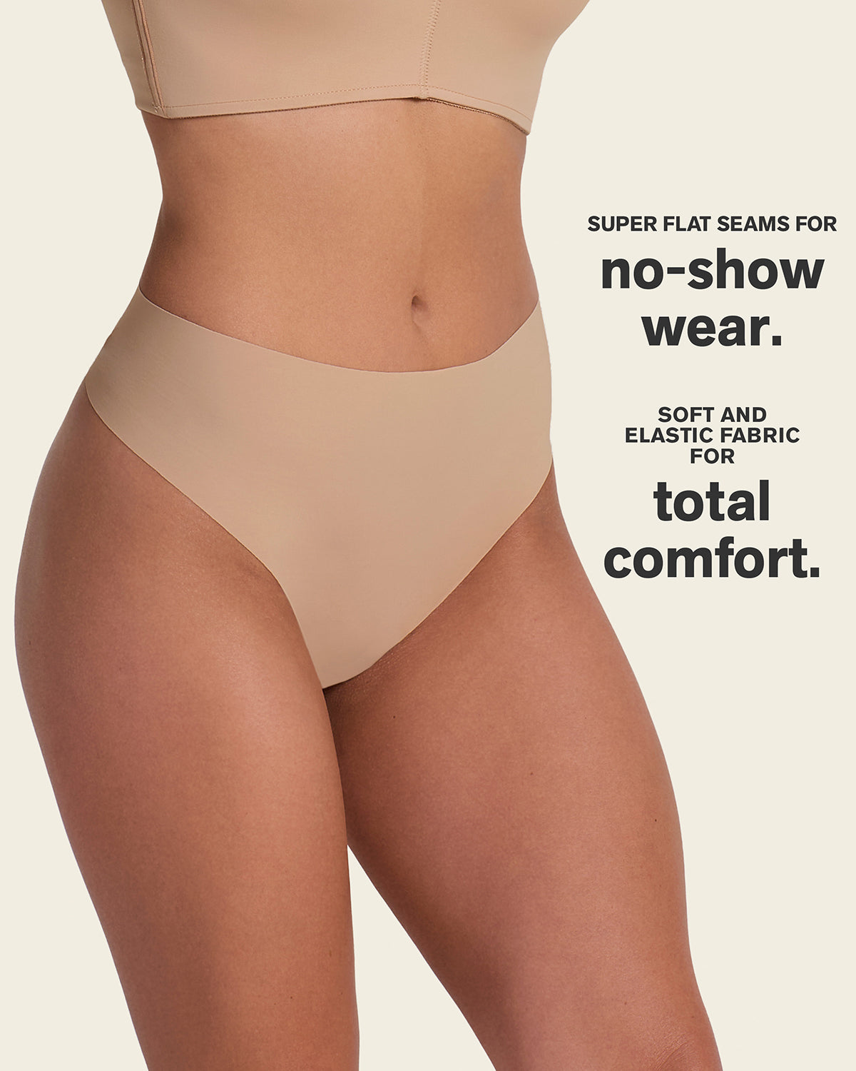High-Waisted Invisible Microfiber Thong Panty#color_801-golden-beige