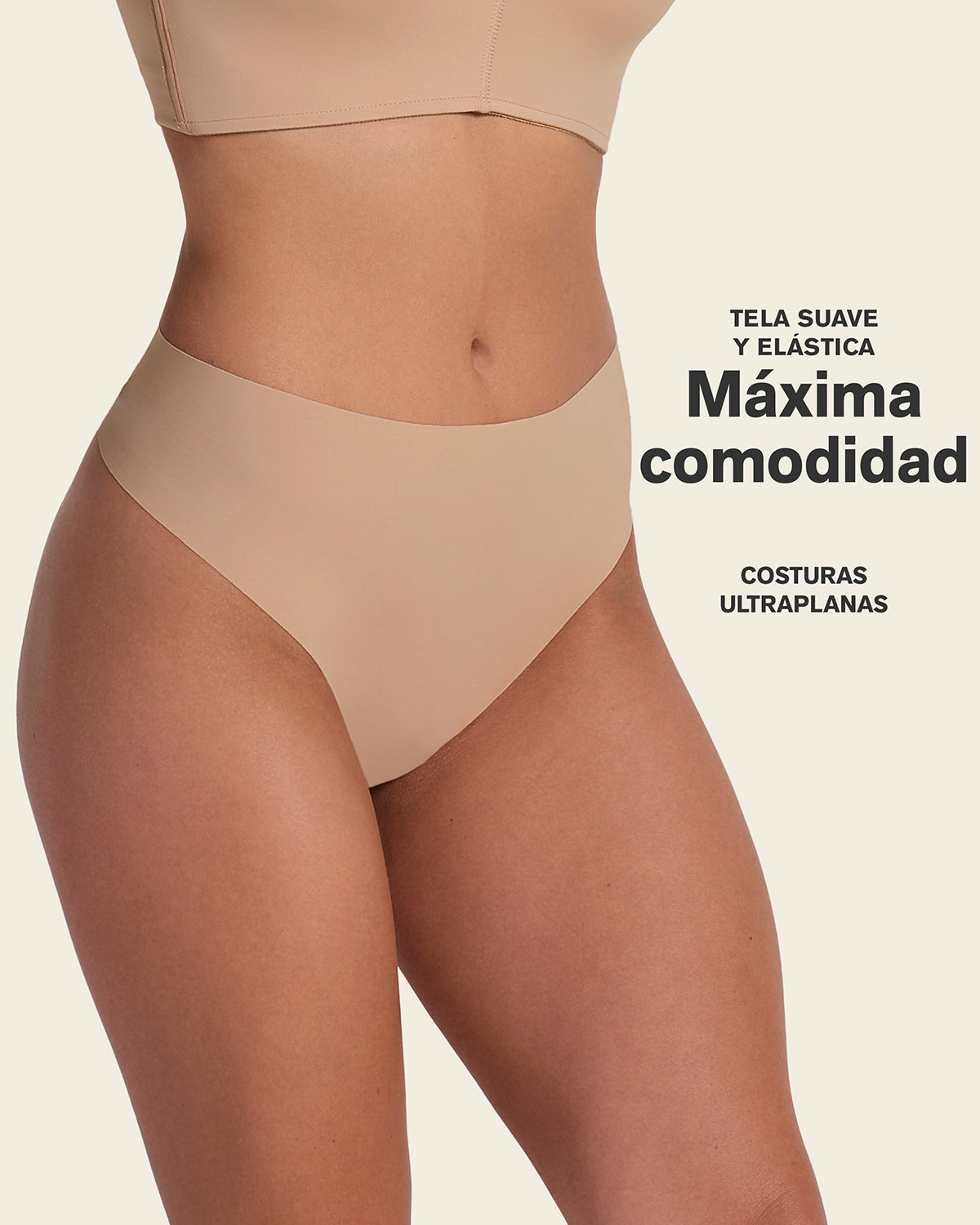 High-Waisted Invisible Microfiber Thong Panty#color_801-golden-beige