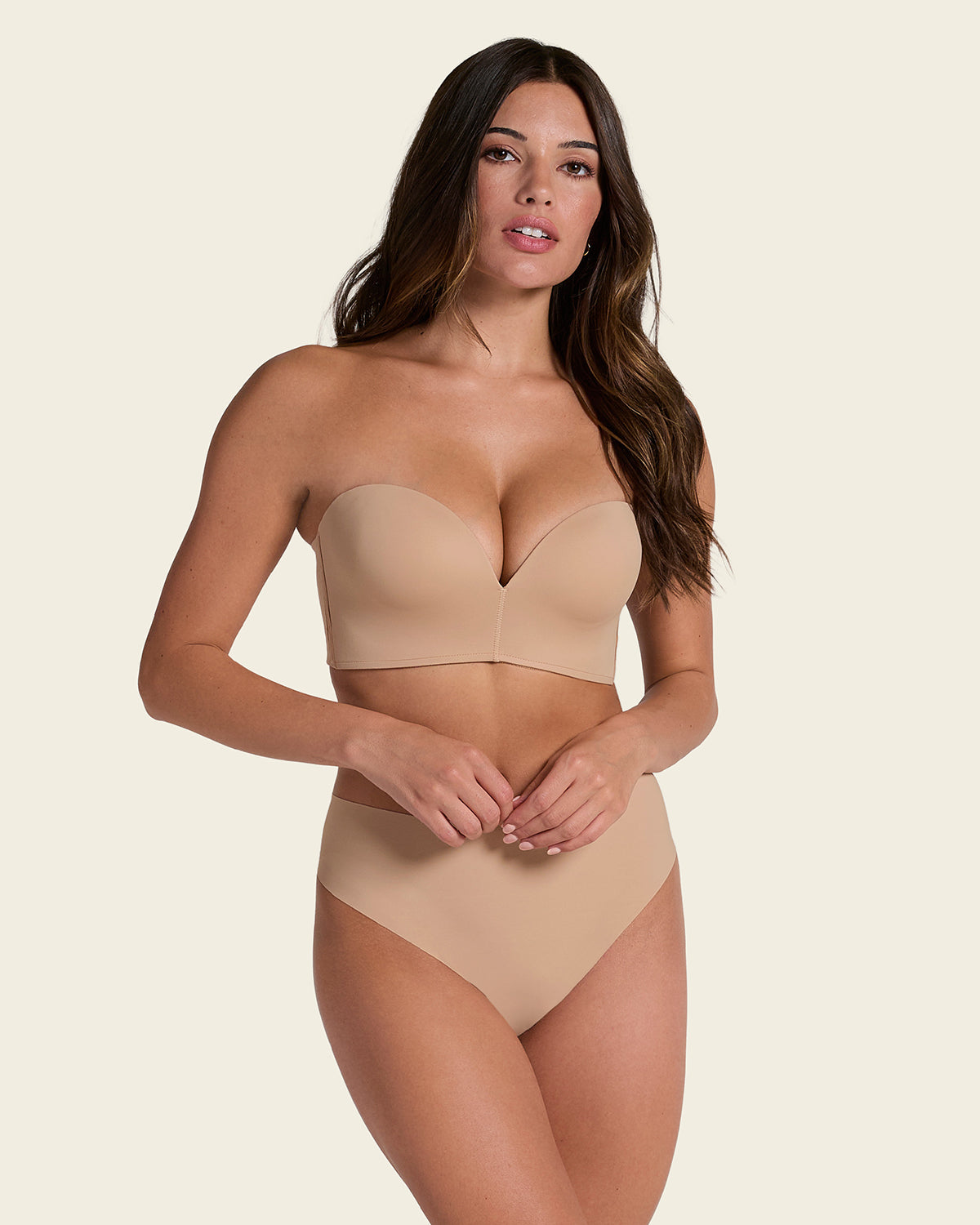High-Waisted Invisible Microfiber Thong Panty#color_801-golden-beige