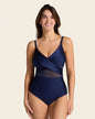 One Piece Swimsuit with Criss Cross Neckline and Tulle#color_509-navy-blue