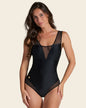 One-Piece Sheer Mesh Accent Sculpting Swimsuit#color_700-black