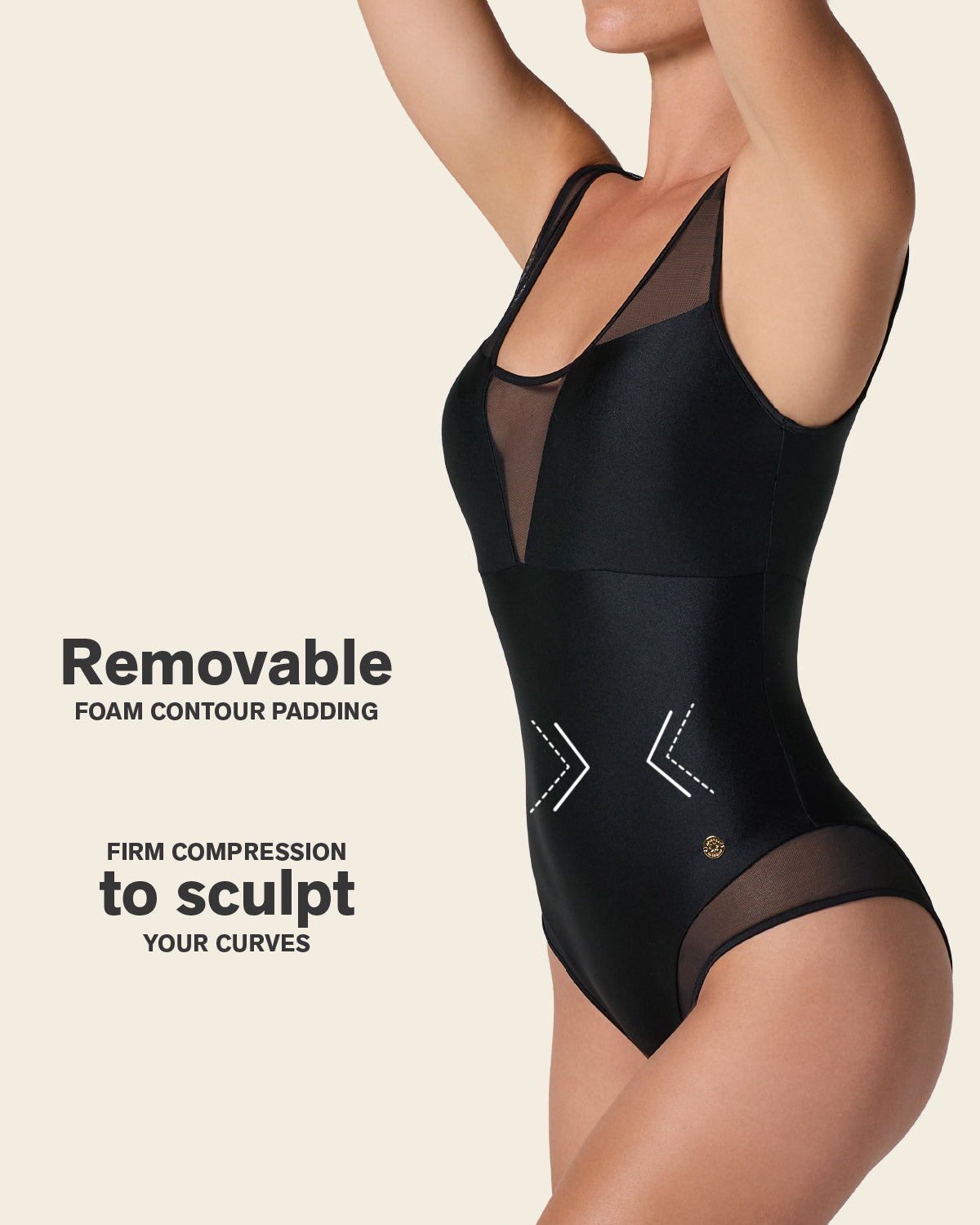 One-Piece Sheer Mesh Accent Sculpting Swimsuit#color_700-black
