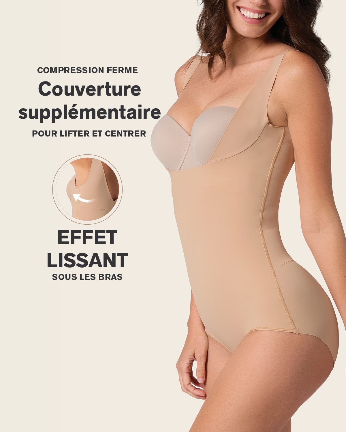 Plunge back classic sculpting body shaper#color_801-golden-beige