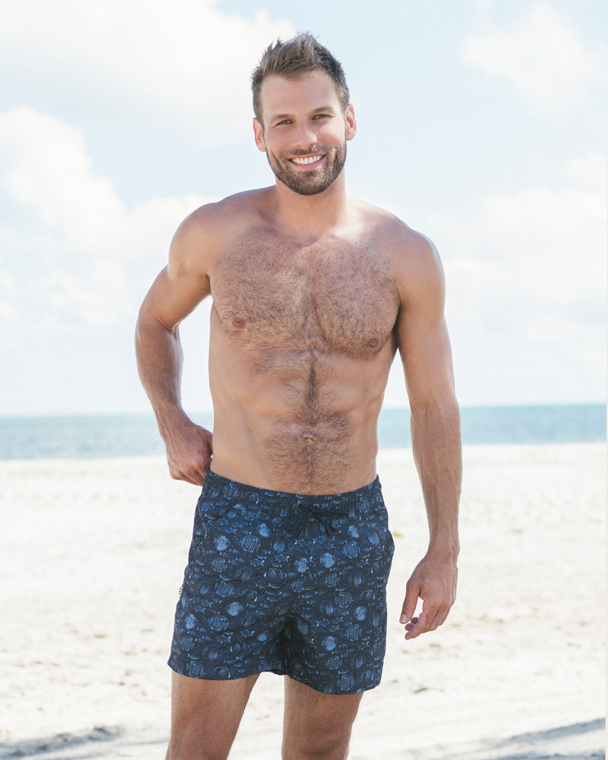 5" Eco-friendly men's swim trunk with soft inner mesh lining#color_059-fish-print